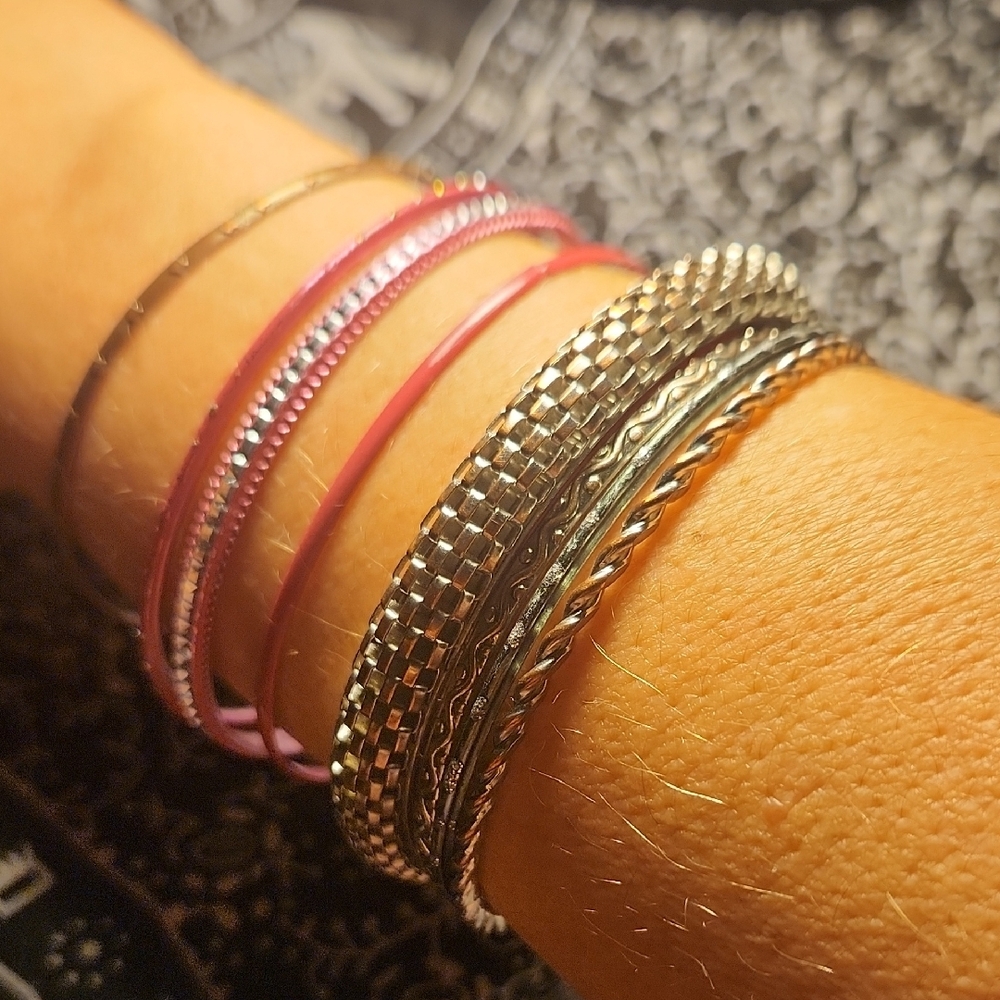 💮Chic Slip On Bangle Set Gold-tone & Silver-tone